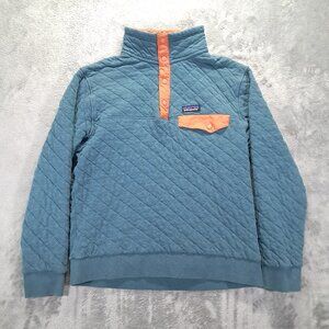 Patagonia Snap-T Pullover Men M Teal Orange Organic Cotton Quilt 25371 Outdoor